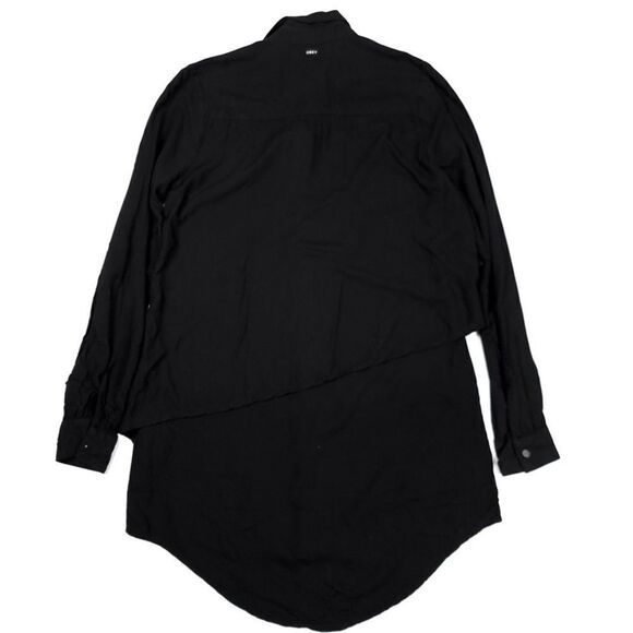 OBEY Asymmetrical Button Front Long Sleeve Mini Shirt Dress in Black Womens XS - Picture 6 of 8
